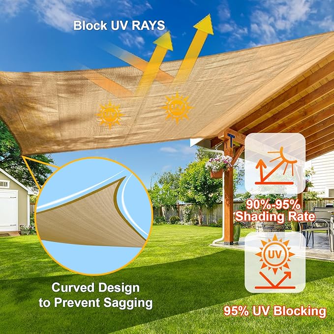 SUNLAX Sun Shade Sail SS-204 14' x 14' Sand Rectangle Canopy Sail Shade Cover - Image 4