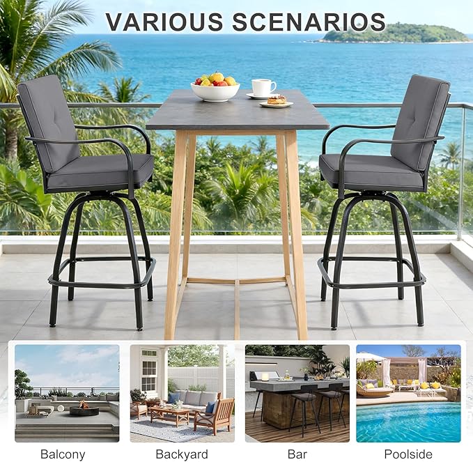 Patio Swivel Bar Stools Set of 4, Outdoor Bar Height Swivel Chairs - Image 7