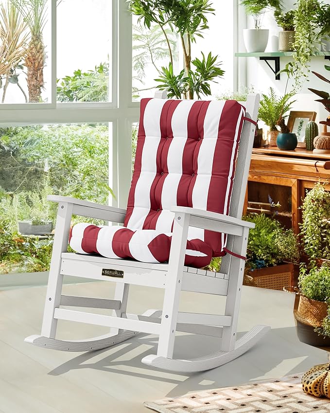 SERWALL HDPE Outdoor Rocking Chair Cushion Set of 4, Memory Foam Cushion Red - Image 2