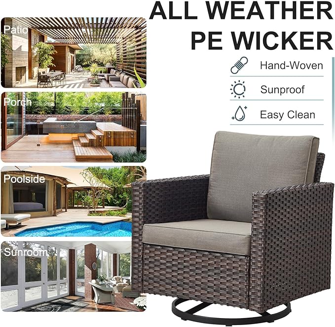 Belord 6 Piece Outdoor Furniture Patio Wicker Sofa Set, Oversize Outdoor Swivel - Image 7