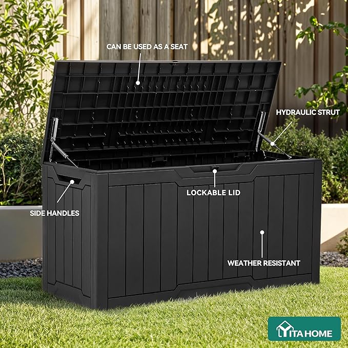 YITAHOME 100 Gallon Resin Deck Box, Weather Resistant Outdoor Storage Box - Image 5