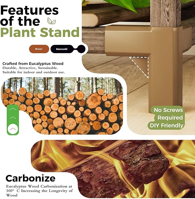 Bamworld 4 Sets Tall Plant Stands Indoor Outdoor Combo Plant Shelves Wooden - Image 7