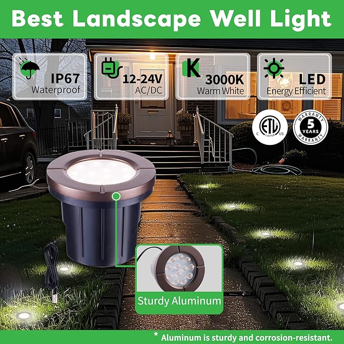 Landscape Well Lights Kit, 4 Pack LED Low Voltage Ground Lights and 100W - Image 2