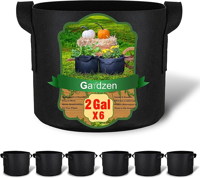 Gardzen 6-Pack 2 Gallon Grow Bags, Aeration Fabric Pots by Gardzen