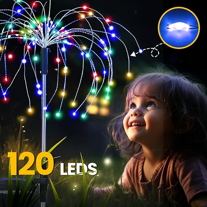 GIGALUMI Garden Decor Outdoor Lights 120LED 2Pack, Solar Garden Lights - Image 3
