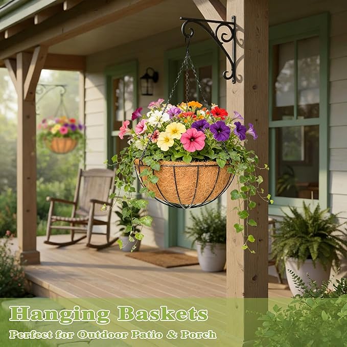 4 Pack 16 Inch Hanging Planters Outdoor Metal Hanging Flower Baskets - Image 7