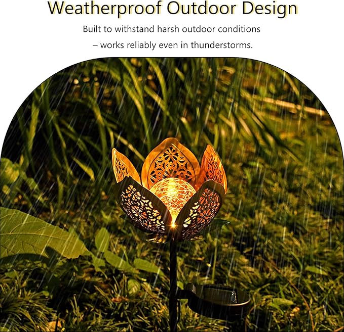 2Pack Solar Lights Outdoor Garden Decor, LED Lotus Flower Lamp, Metal Tulip - Image 5