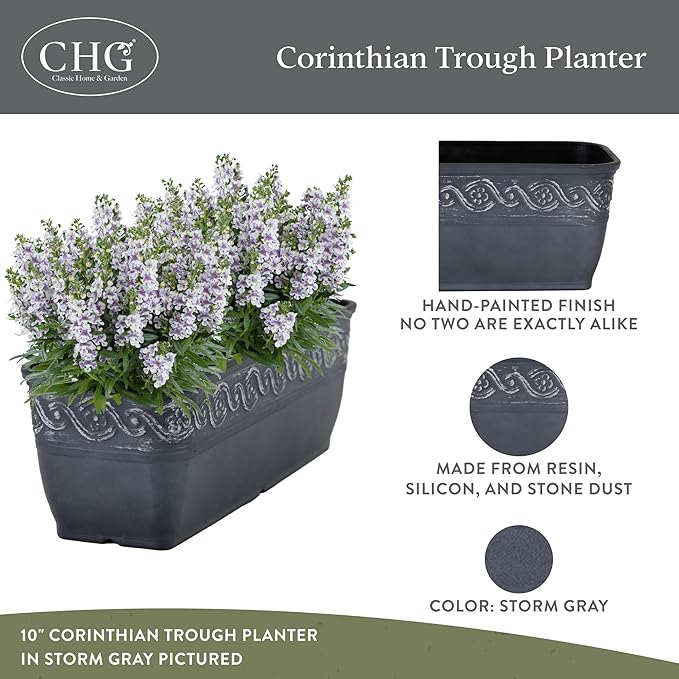Classic Home and Garden Corinthian Rectangular Planter Box w/Drain Plug - Image 2