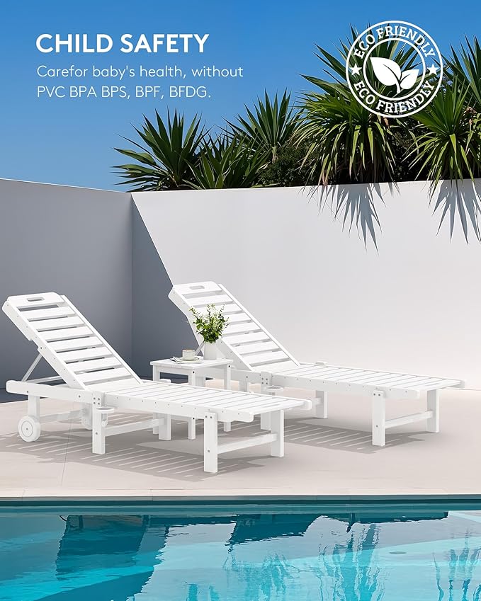 SERWALL Outdoor Chaise Lounge Set of 8, HDPE Pool Lounge Chairs - Image 9