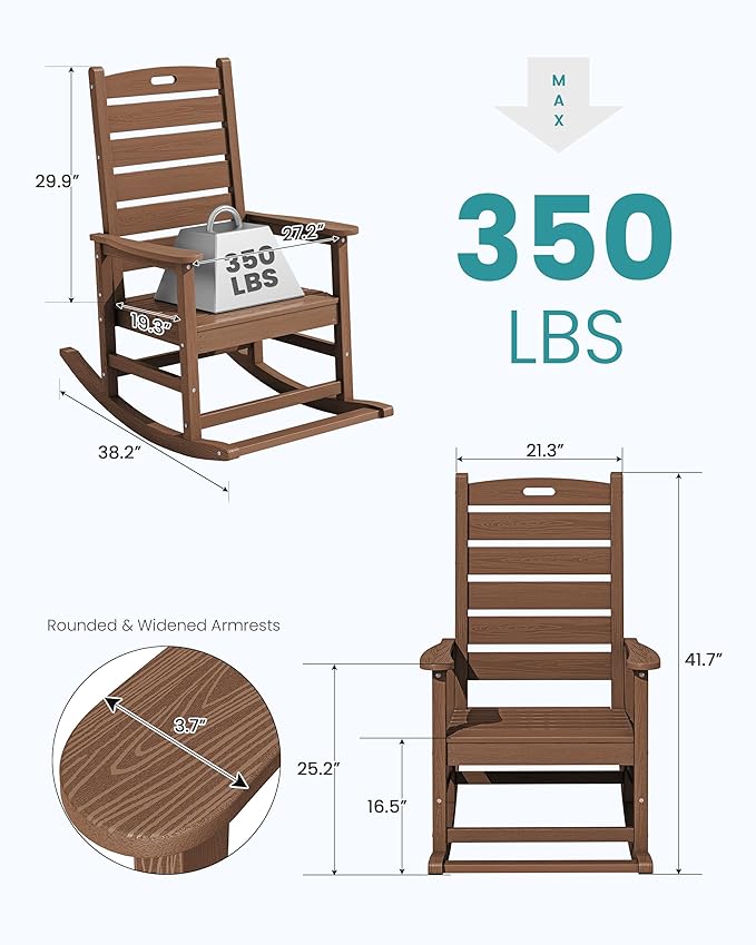 SERWALL Outdoor Rocking Chair Set of 4, Oversized HDPE Patio Rocking Chair - Image 3