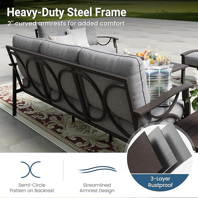 RoyalCraft 3 Seats Outdoor Patio Furniture Set, Outdoor Metal Sectional - Image 5