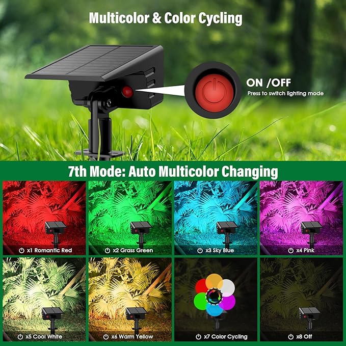 Solar Spot Lights Outdoor with 7 Lighting Modes RGB, 4 Pack Solar Color - Image 3