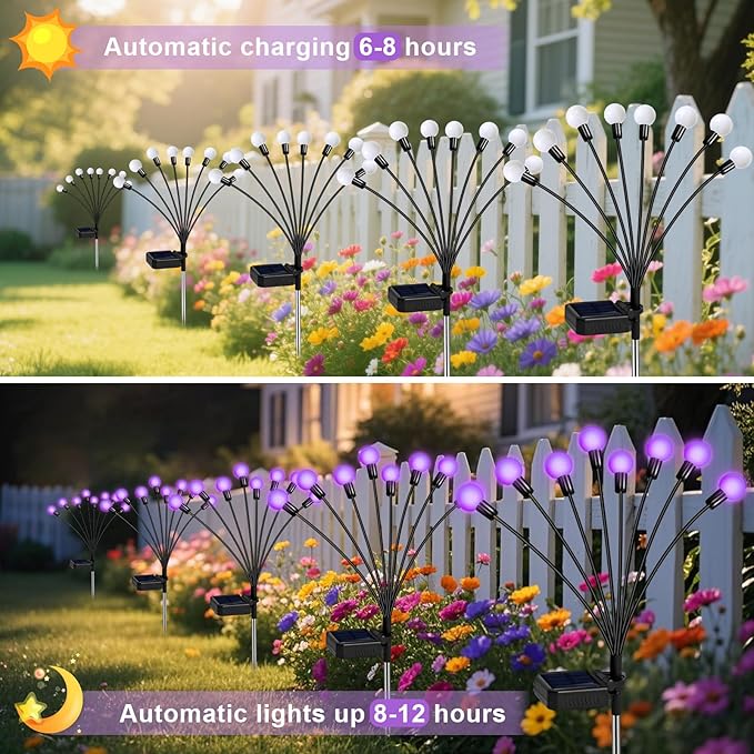 Solar Garden Lights Outdoor, 4 Pack Firefly Swaying Lights Purple, Waterproof 4 - Image 3