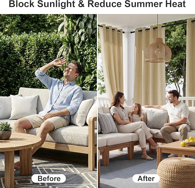 RYB HOME Outdoor Curtains for Patio Waterproof Block Sunlight Thermal Insulated - Image 2