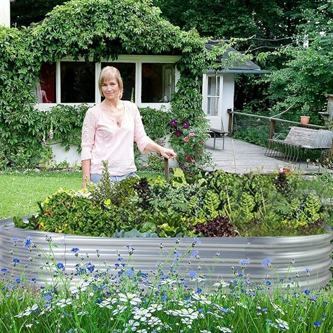 Land Guard 2Pcs Galvanized Raised Garden Bed Kit, Galvanized Planter Oval Large - Image 6