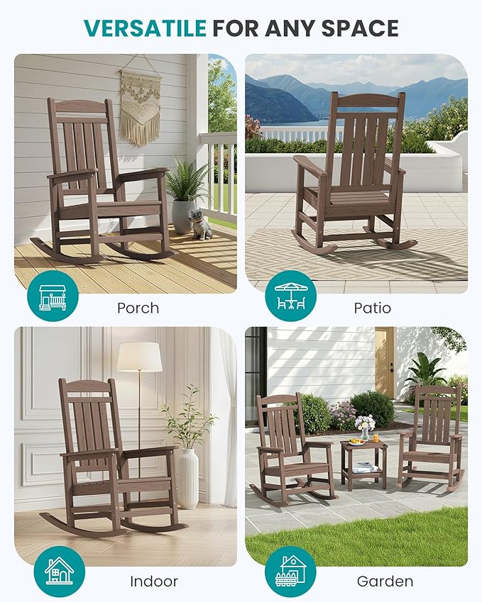 SERWALL HDPE Outdoor Rocking Chair Set of 2, Patio Rocking Chairs, All-Weather - Image 9