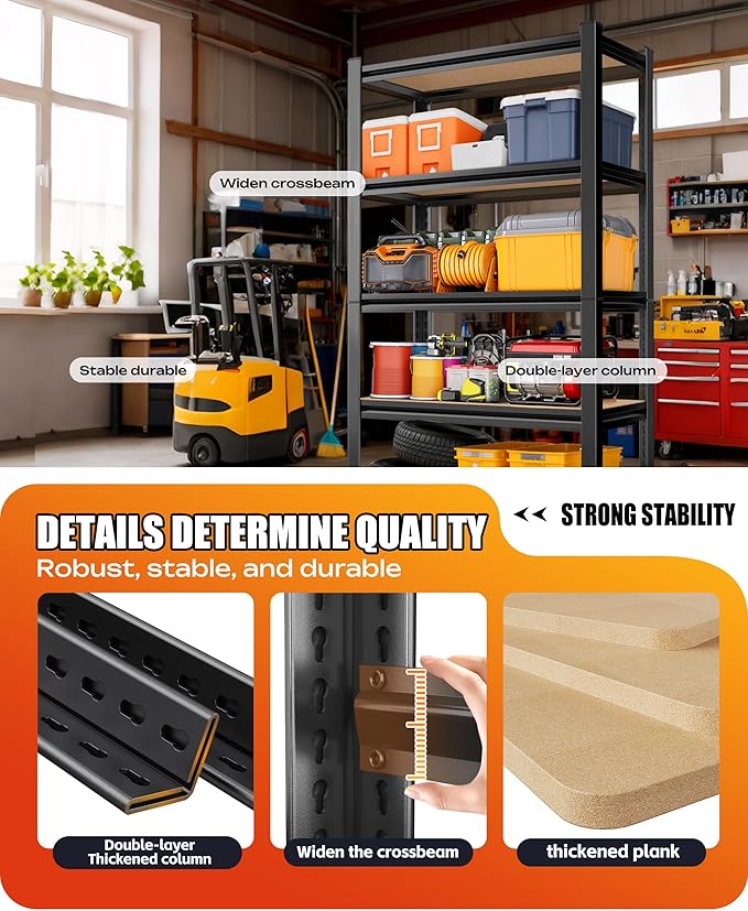 AOARGG Set of 2 Garage Shelving Heavy Duty Storage Shelves, Metal Adjustable - Image 7