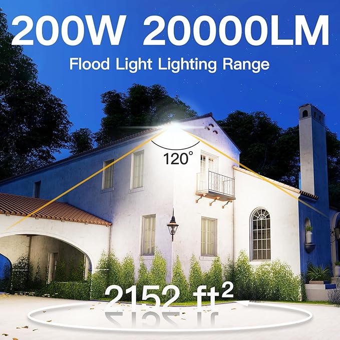 2 Pack LED Flood Lights Outdoor, 200W 20000LM Super Bright Floodlight Outside - Image 2