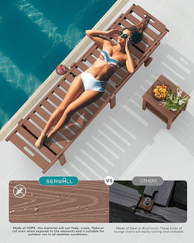 SERWALL Patio Chaise Lounge Set of 4, HDPE Outdoor Lounge Chair - Image 6