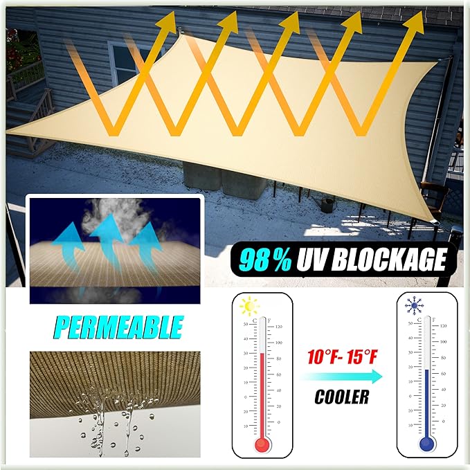 Amgo 16' x 16' x 16' Sand Beige Triangle Sun Shade Sail UPF50+ Canopy Awning - Image 4