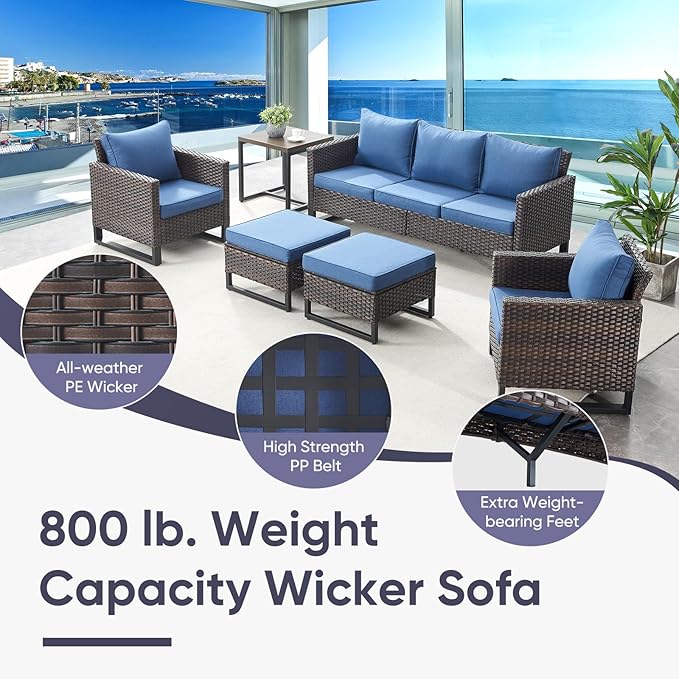 Belord 6 Piece Outdoor Furniture Patio Wicker Sofa Set, Oversize Outdoor Swivel - Image 9