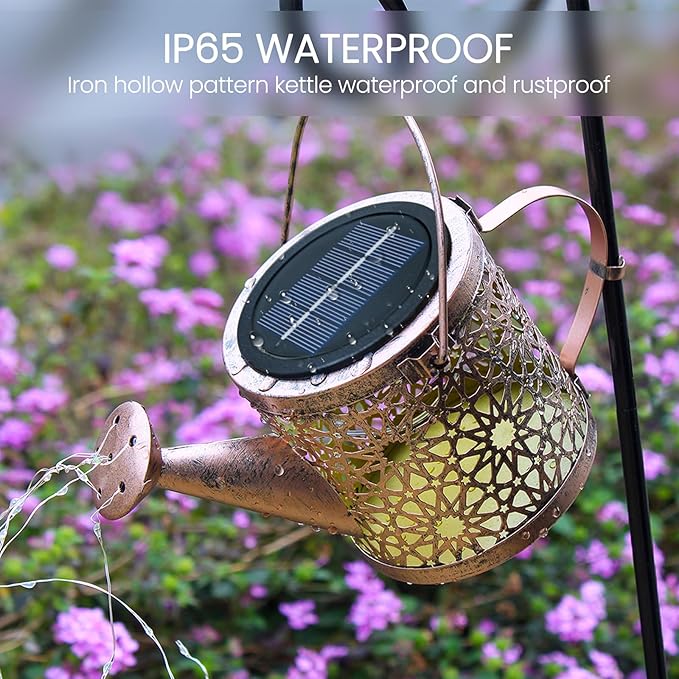 Solar Lights Outdoor Decorative, 2 Pack Metal Watering Can Lights Waterproof - Image 6