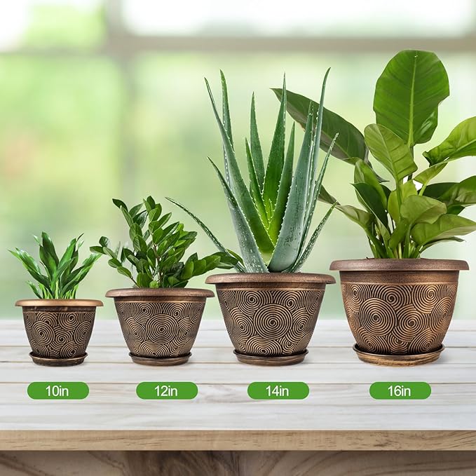 10 Inch Flower Pots Planters for Indoor Outdoor Plants, 3 Pack Plastic Large - Image 6