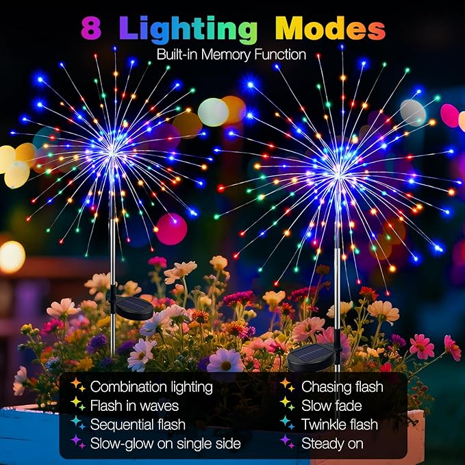 btfarm 6 Pack Solar Garden Lights Outdoor, 8 Modes Firework Lights Solar Powered - Image 3