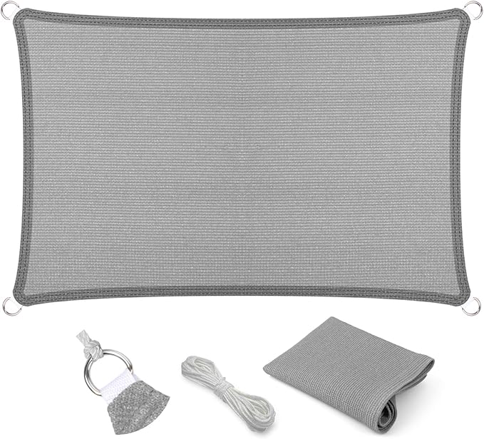 Eden's Decor Straight Flat-Edged Sun Shade Sail Rectangular 5' x 10' Grey by EdensDecorInc