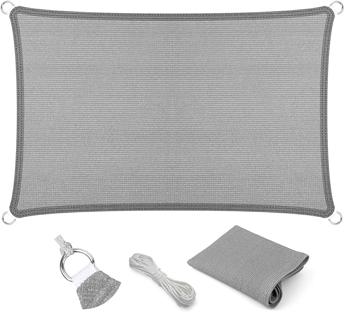 Eden's Decor Straight Flat-Edged Sun Shade Sail Rectangular 7' x 14' Grey by EdensDecorInc