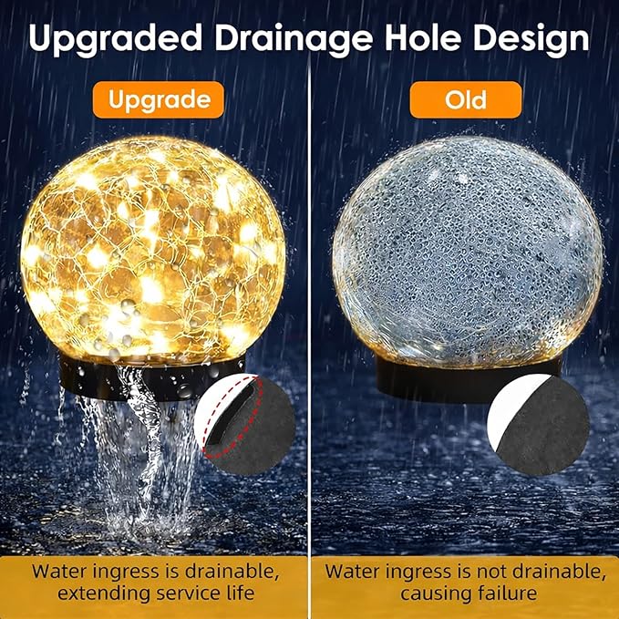 Solar Garden Lights Outdoor Waterproof, 4 Pack 30 LEDs Cracked Glass Ball Light - Image 2