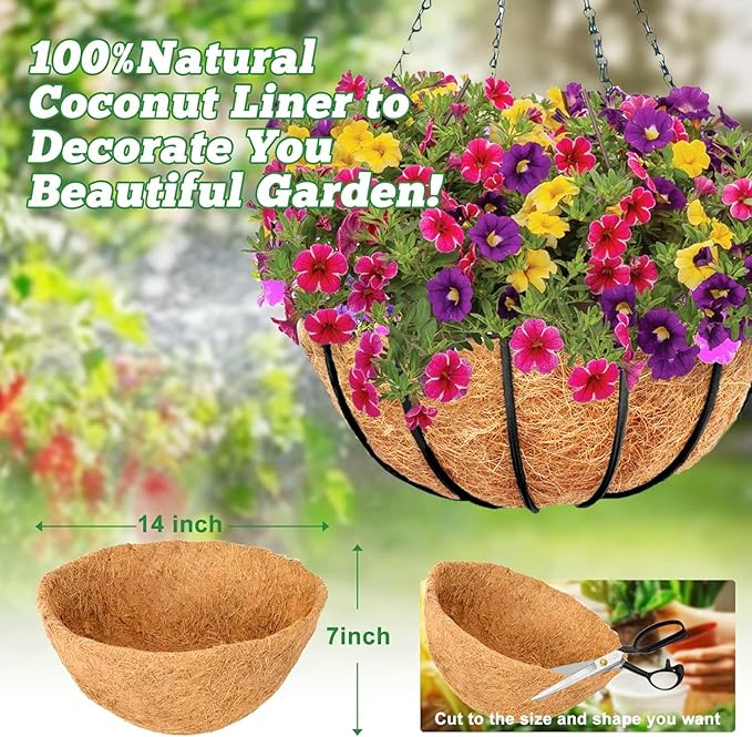 Y&M 2PCS 14" Round Coconut Fiber Liner Pre-Formed Replacement - Image 2