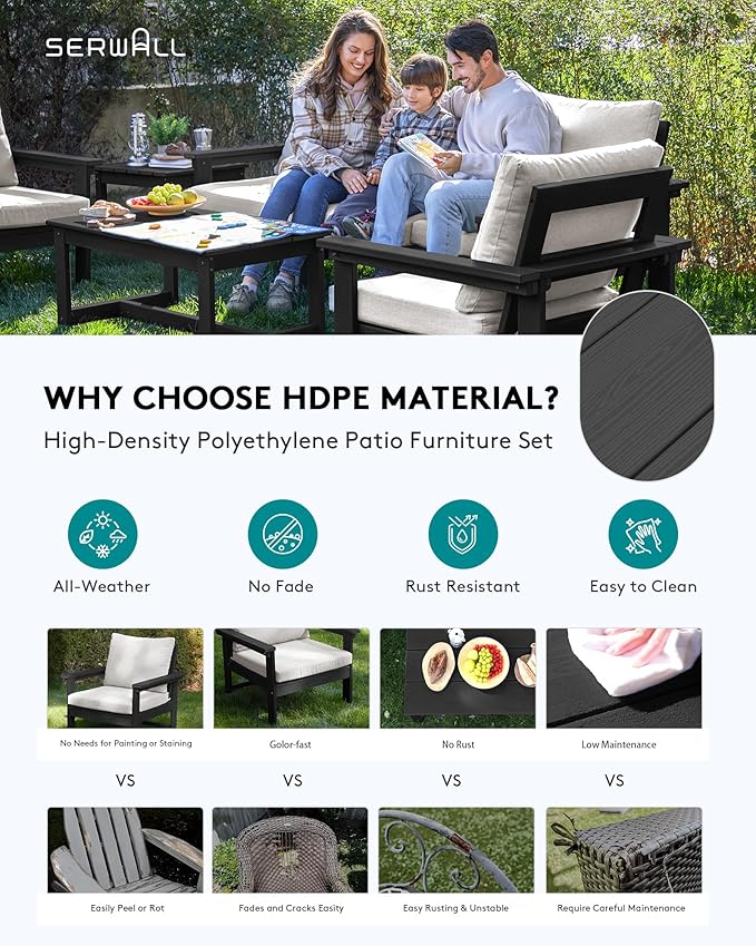 SERWALL HDPE Patio Furniture Set, 7-piece Outdoor Sectional Sofa Set, All - Image 3
