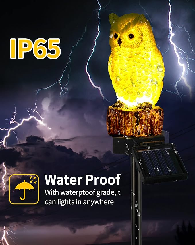 iStatue 2PC Solar Owl Garden Stake Lights, Handcrafted Resin Owl Outdoor Decor - Image 3