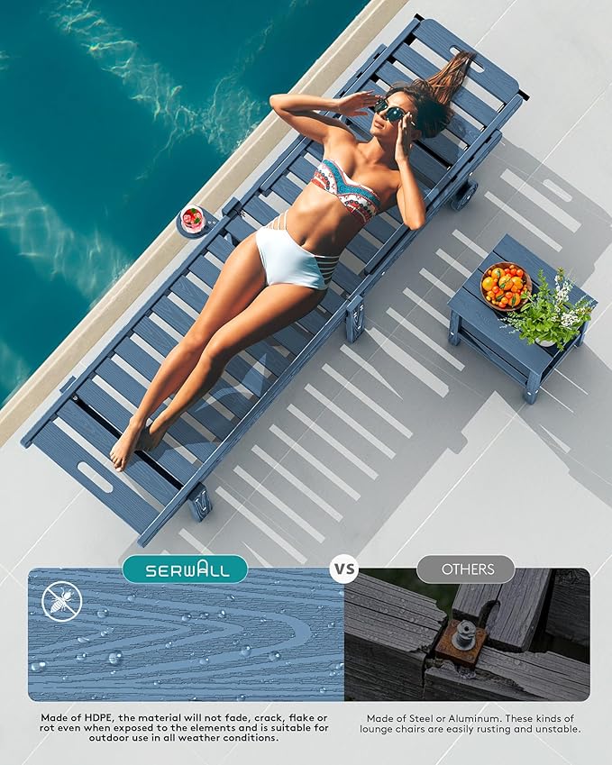 SERWALL Outdoor Chaise Lounge, Patio Chaise Lounge Chair - Image 7