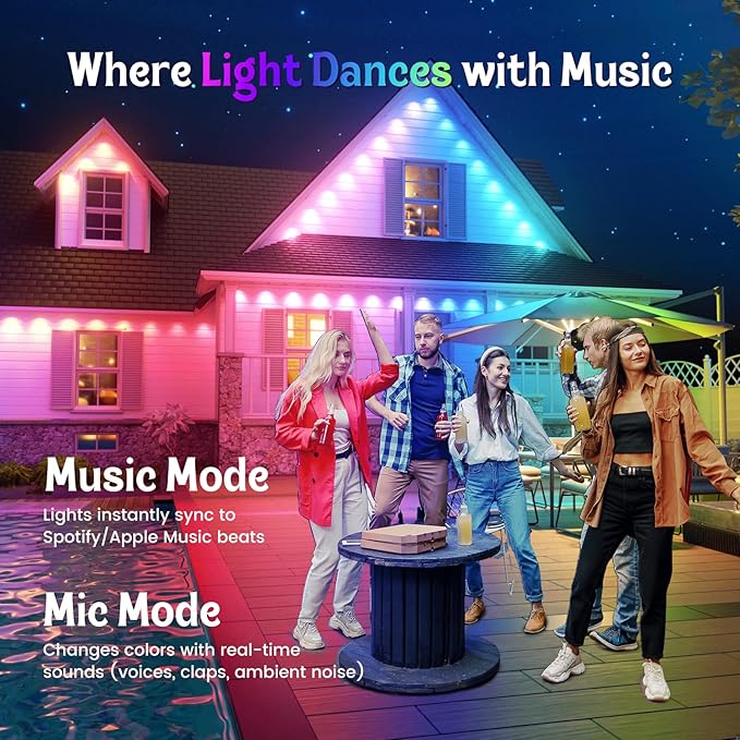 Fitop Permanent Outdoor Lights, 150FT RGB Waterproof LED Lights - Image 6