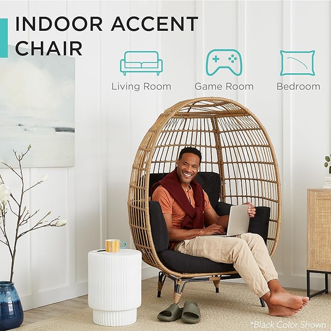 Best Choice Products Wicker Egg Chair, Oversized Indoor Outdoor Lounger - Image 4