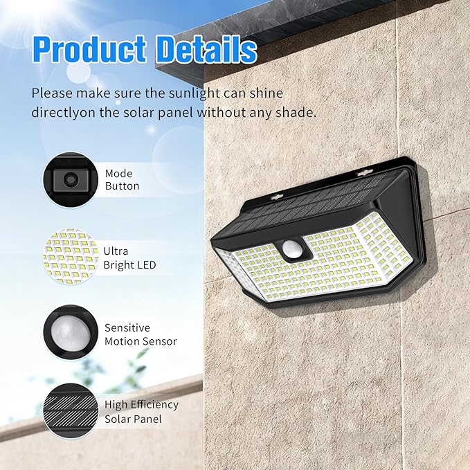 Aootek Solar Outdoor Motion Sensor Lights 2500Lm Solar Panel to 15.3 in² and 3 - Image 9