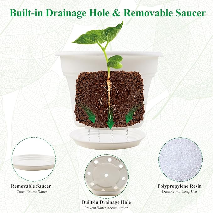 16 inch Plastic-Flower-Pot-for-Indoor-Plants, 4 Pack Large Outdoor Planter Pot - Image 4
