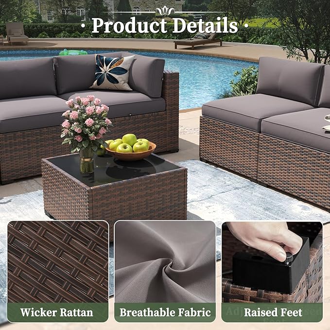 Aoxun 14 Piece Patio Furniture Set Wicker Rattan Patio Conversation Set Outdoor - Image 3