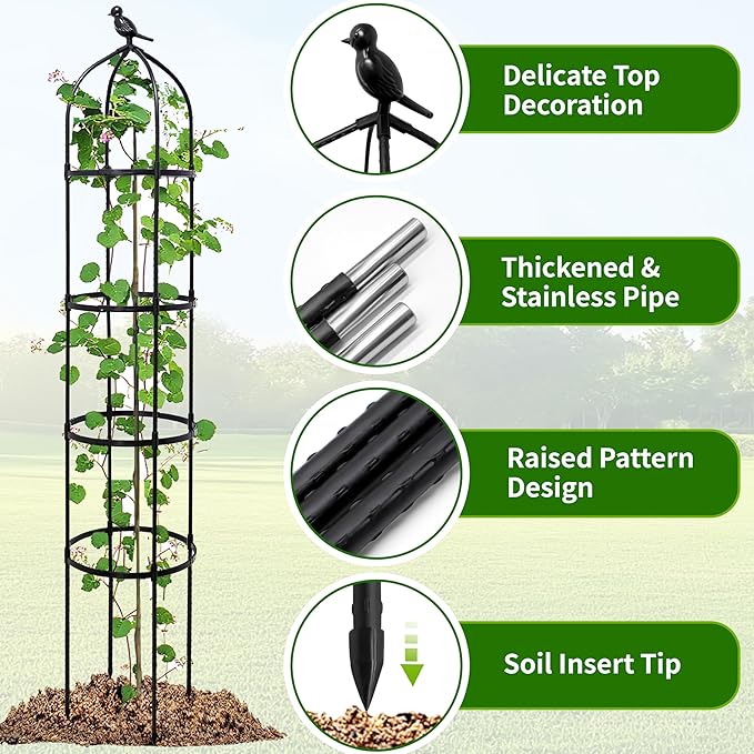 6FT Garden Obelisk Trellis for Climbing Plants, Adjustable 4-Tier Metal Plant - Image 3