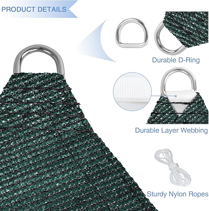 E&K Sunrise 27' x 27' x 27' Sun Shade Sail Triangle Canopy Shade Cover UV Block - Image 4