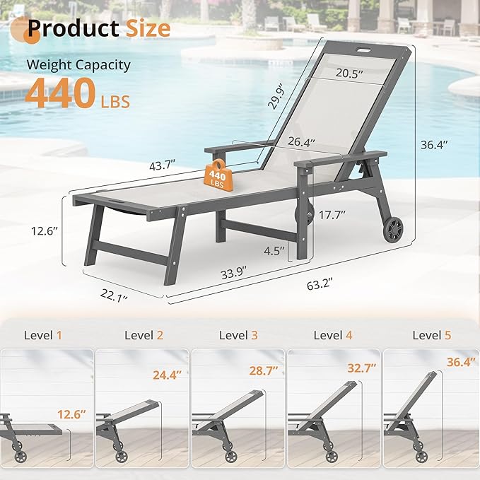 LUE BONA Chaise Lounge Chair Outdoor, HDPS and HDPE Wicker Chaise Lounger - Image 3