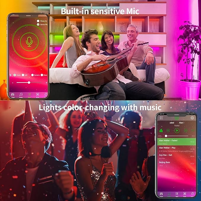 KSIPZE 98ft Led Strip Lights RGB Music Sync Color Changing Bluetooth Led Lights - Image 3