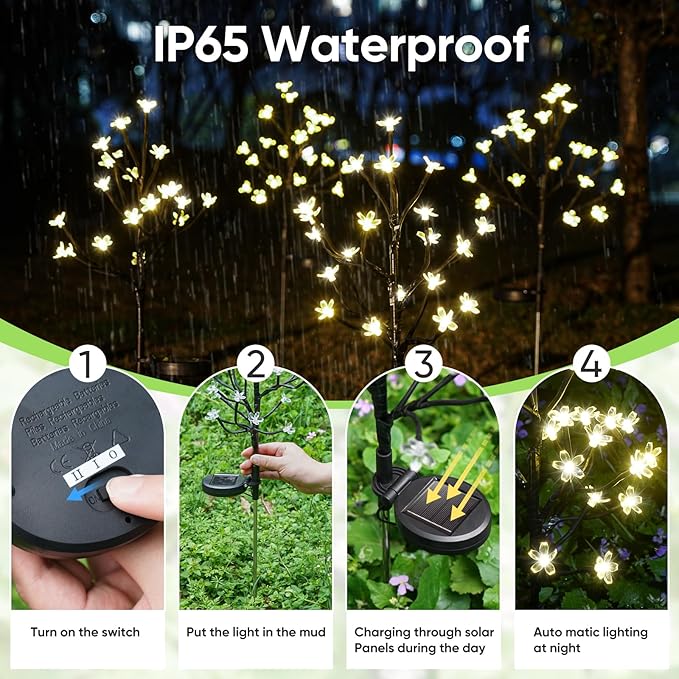 Solar Garden Lights Garden Decor, Solar Flowers Outdoor Decorative, Pathway - Image 2