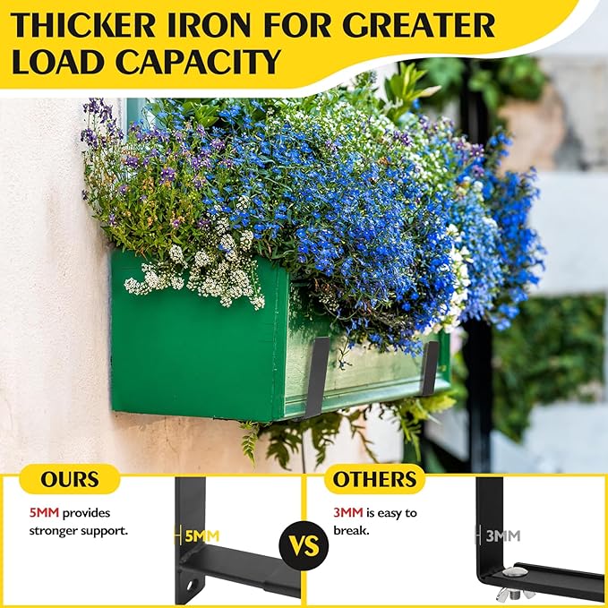 LukLoy Window Planter Box Brackets, 6 Pack Adjustable Heavy Duty Wall Mount - Image 3