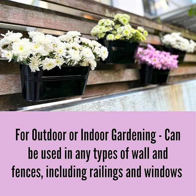 LaLaGreen Rail Planter Outdoor Plants Black Metal Iron Hanging Flower Pots Deck - Image 5