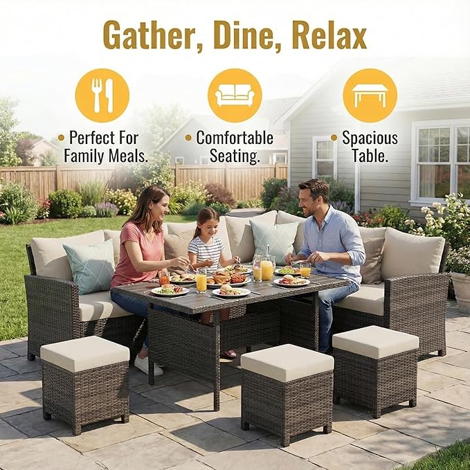 Wisteria Lane 7 Piece Patio Furniture Set, High Curved Back Wicker Patio - Image 2
