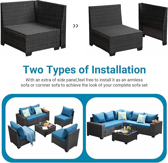 Jing's Villa 8-Piece Patio Furniture Set, All-Weather Outdoor Wicker Sectional - Image 8