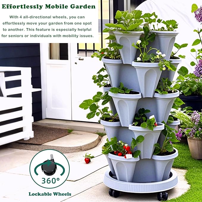 7 Tiered Strawberry Planters 3 Pack, Vertical Stackable Planter, Herb Stacking - Image 3